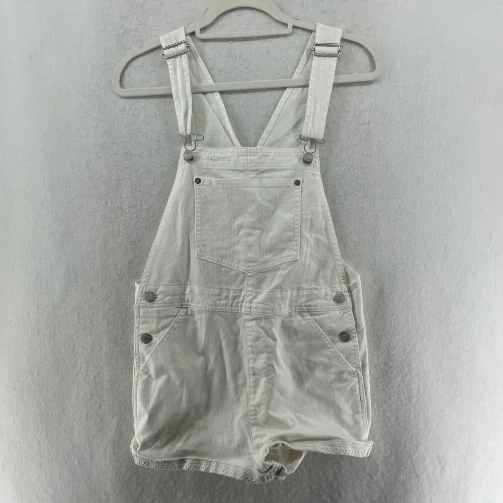 Gap 1969 Short Women's S Cream White Denim Bib Adjustable Strap Stretch Shortall - Picture 1 of 9